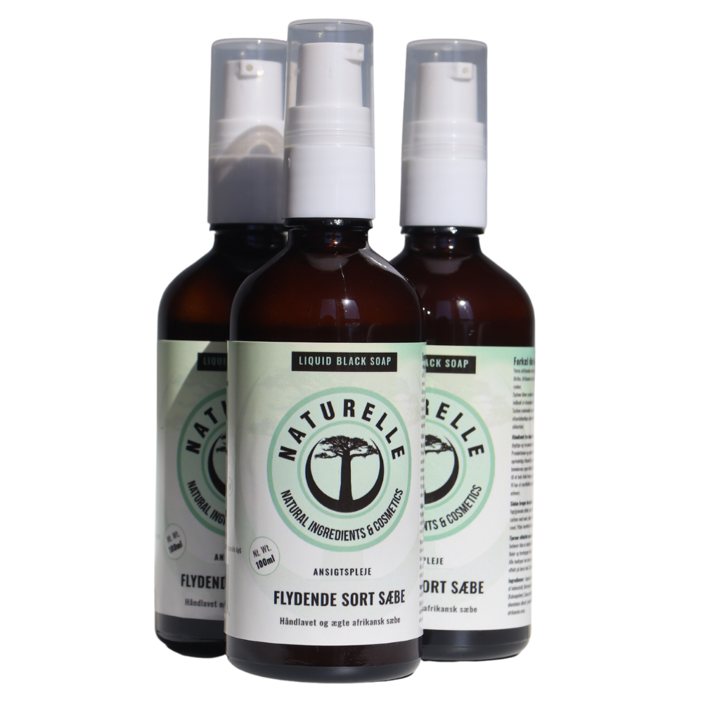 Flydende afrikansk sort sæbe til ansigtspleje - Øko & vegan 300ml