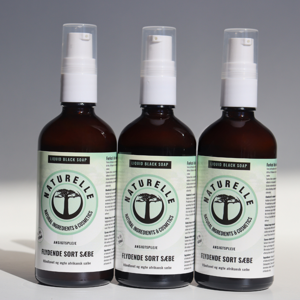 Flydende afrikansk sort sæbe til ansigtspleje - Øko & vegan 300ml