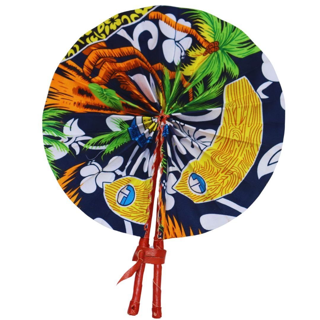 Håndlavet vifte i flot afrikansk stof – unikt design i bomuld og læder - Naturelle.dk