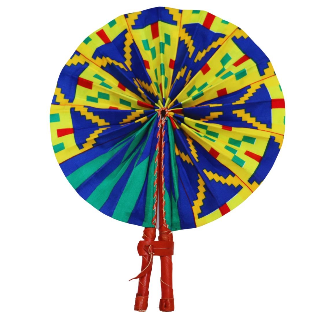 Håndlavet vifte i flot afrikansk stof – unikt design i bomuld og læder - Naturelle.dk