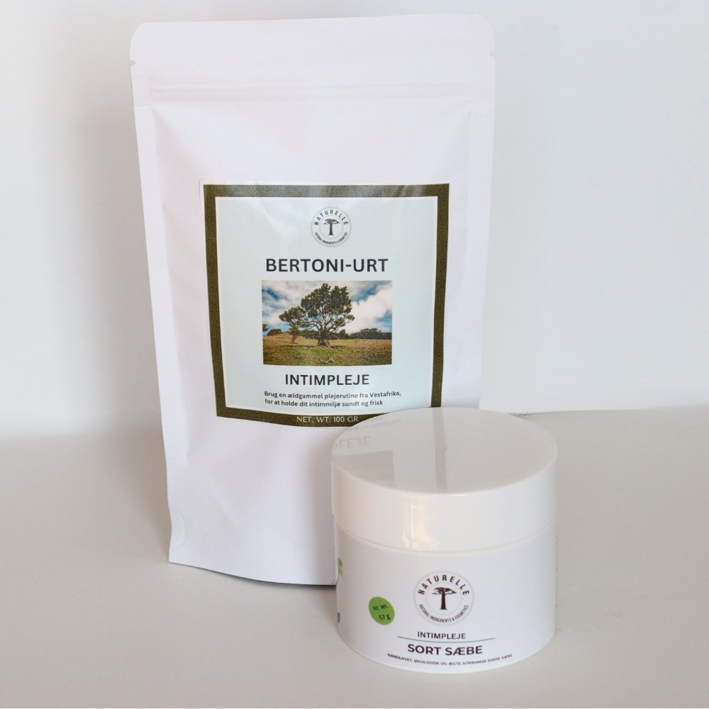 Intimplejesæt bertoni urt og sort sæbe til intimpleje - 157g - Naturelle.dk