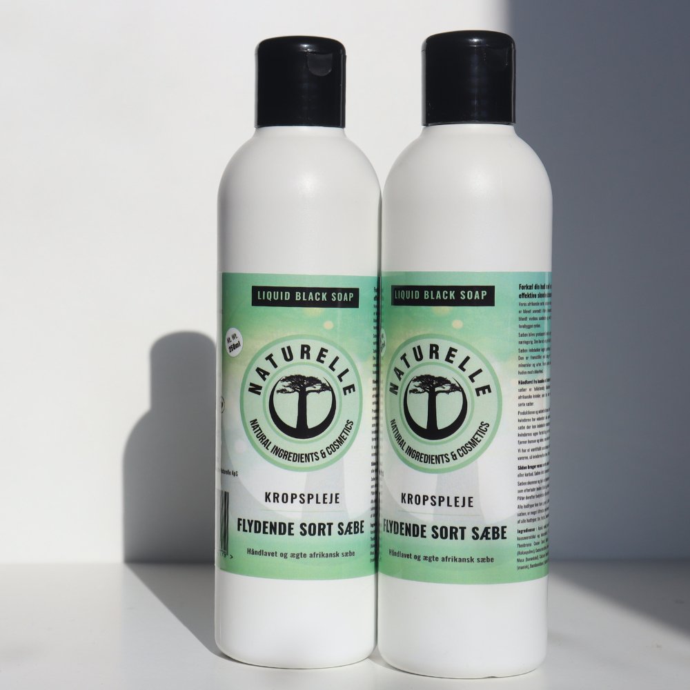 Flot og stram hud med flydende afrikansk sort sæbe til kropspleje - Naturelle.dk