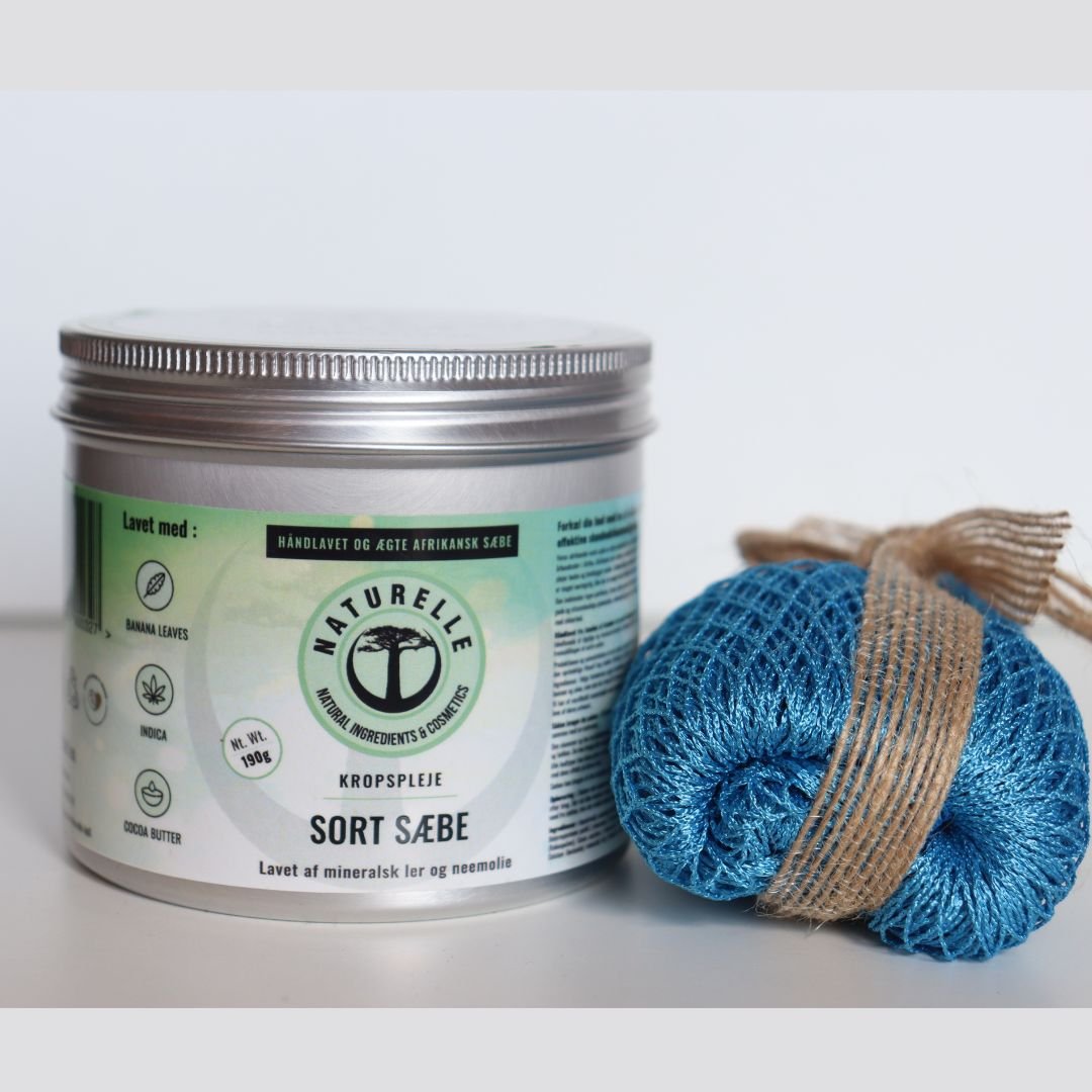 1 stk. sort sæbe til kropspleje + netsvamp i egyptisk bomuld - øko & vegan 190g - Naturelle.dk