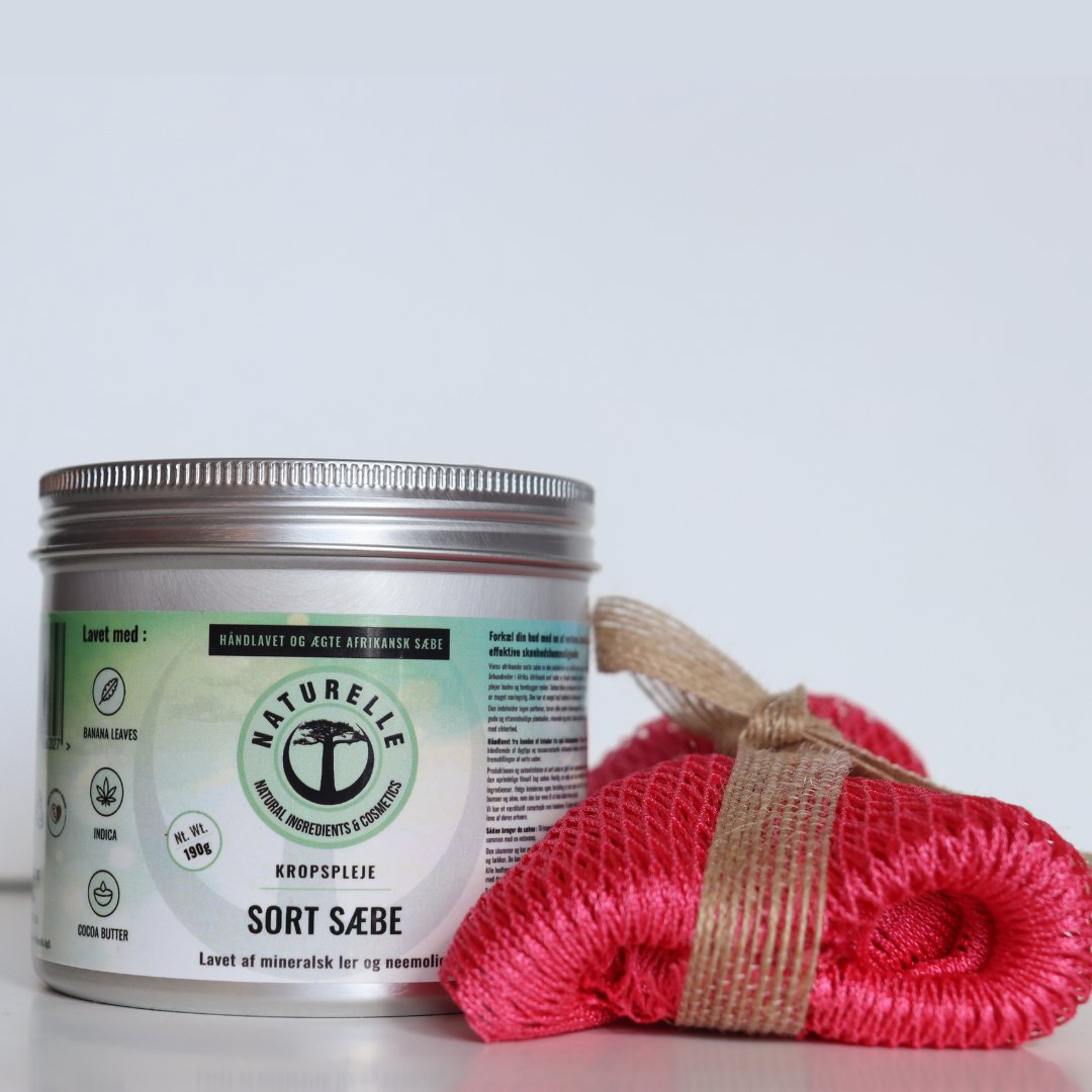 1 stk. sort sæbe til kropspleje + netsvamp i egyptisk bomuld - øko & vegan 190g - Naturelle.dk