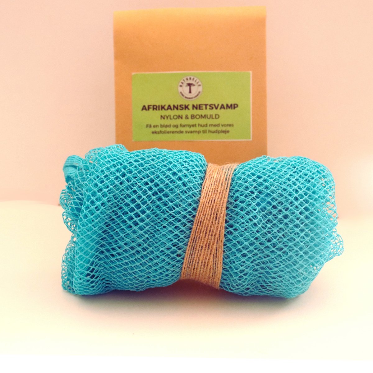 Afrikansk netsvamp i nylon og bomuld til eksfoliering af hud - Lyseblå - Naturelle.dk