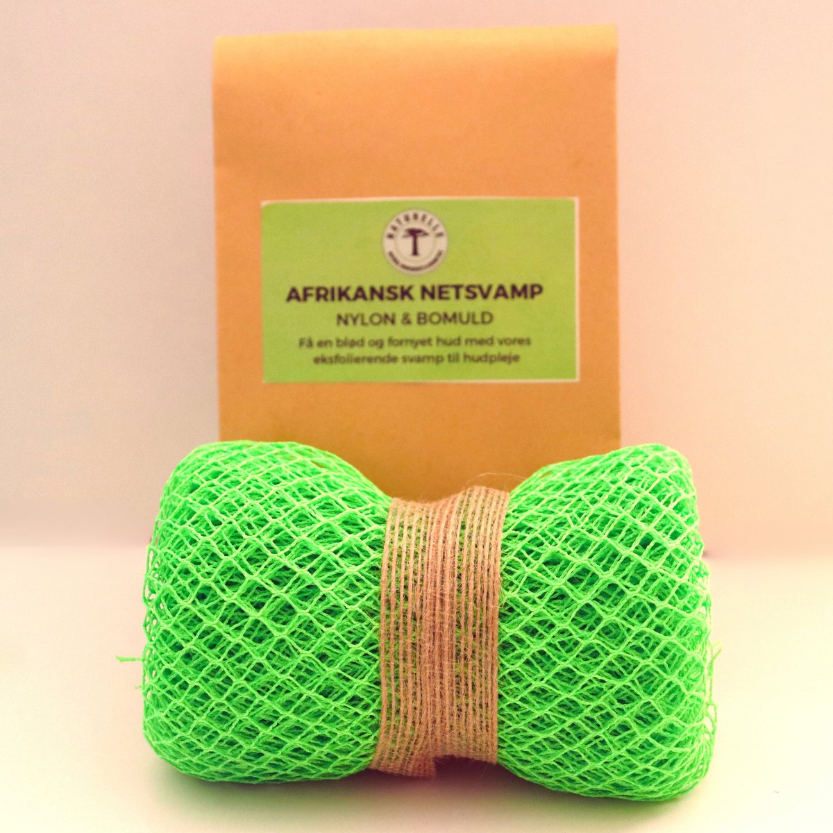 Afrikansk netsvamp i nylon og bomuld til eksfoliering af hud - Lysegrøn - Naturelle.dk
