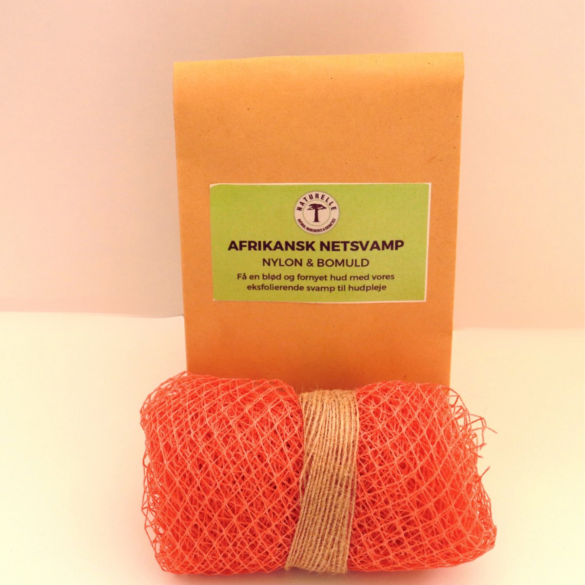Afrikansk netsvamp i nylon og bomuld til eksfoliering af hud - orange - Naturelle.dk