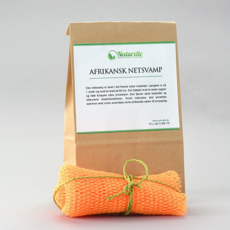 Afrikansk netsvamp i nylon og bomuld til eksfoliering af hud - orange - Naturelle.dk