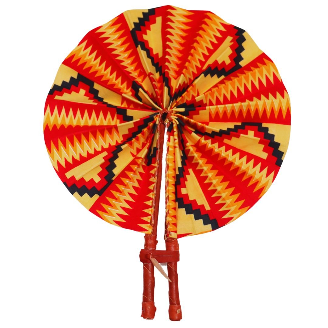 Håndlavet vifte i flot afrikansk stof – unikt design i bomuld og læder - Naturelle.dk