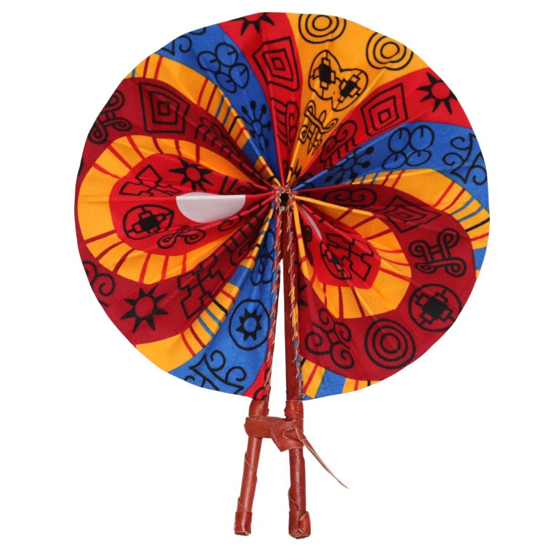 Håndlavet vifte i flot afrikansk stof – unikt design i bomuld og læder - Naturelle.dk