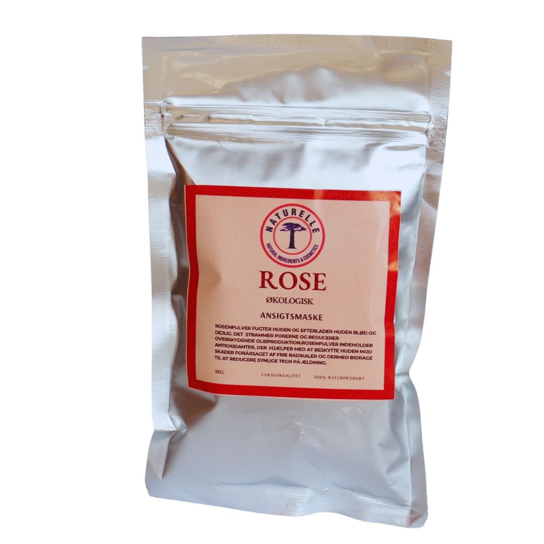 Rosenpulver til ansigtspleje - en anti - aging ansigtsmaske øko 100g - Naturelle.dk
